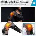 Rechargeable heated shoulder brace massager compression wrap in grey and black with intelligent control panel