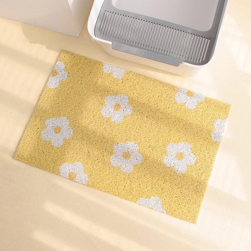 Floral cat litter mat with high elastic wire loop surface and eco friendly PVC backing — view 2