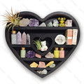 Double loving heart vintage wood floating display shelf for crystals and spiritual decor pieces
