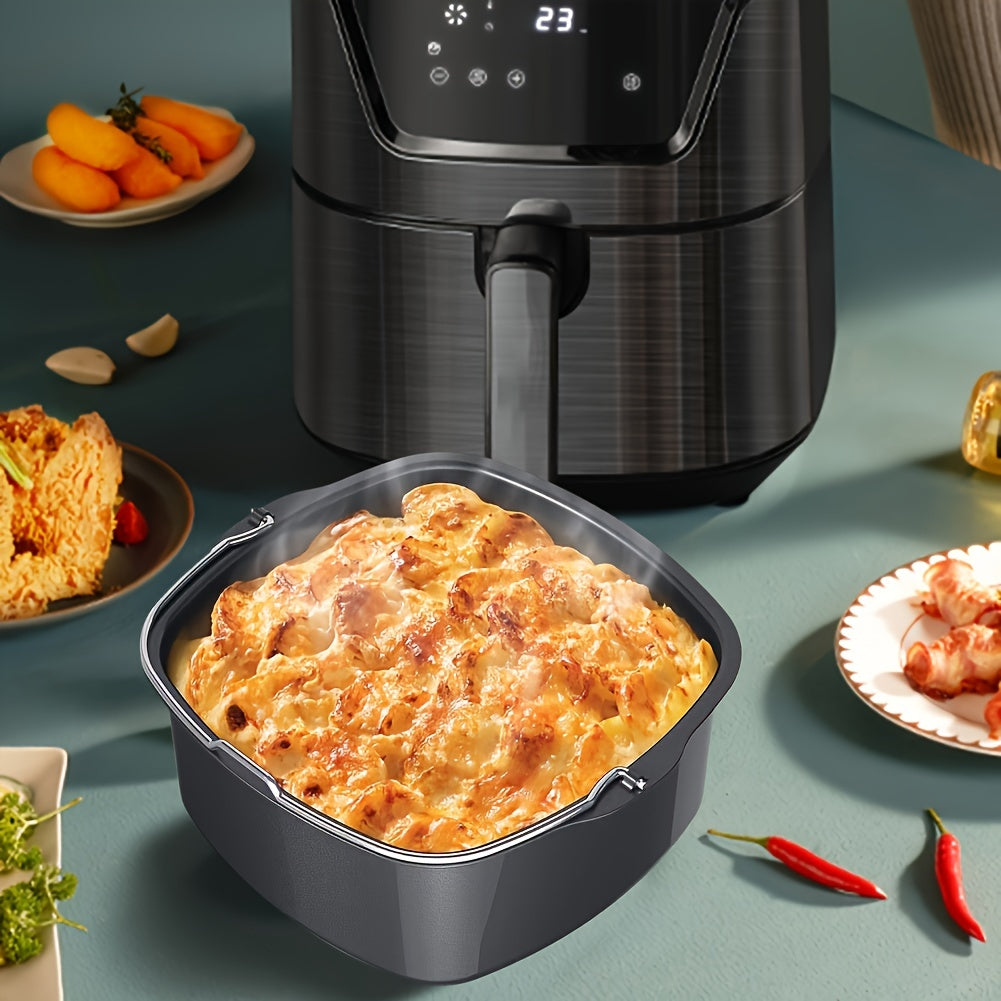 Black round non-stick air fryer cake pan and baking tray for homemade desserts and pizzas — view 4