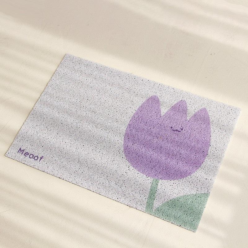 Floral cat litter mat with high elastic wire loop surface and eco friendly PVC backing