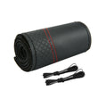Premium black leather steering wheel cover with red stitching and DIY sewing needles