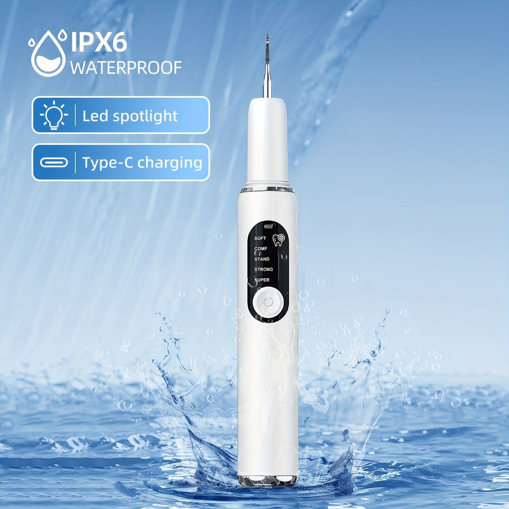 Rechargeable electric tooth cleaner in white with LED light and two replacement heads — view 4