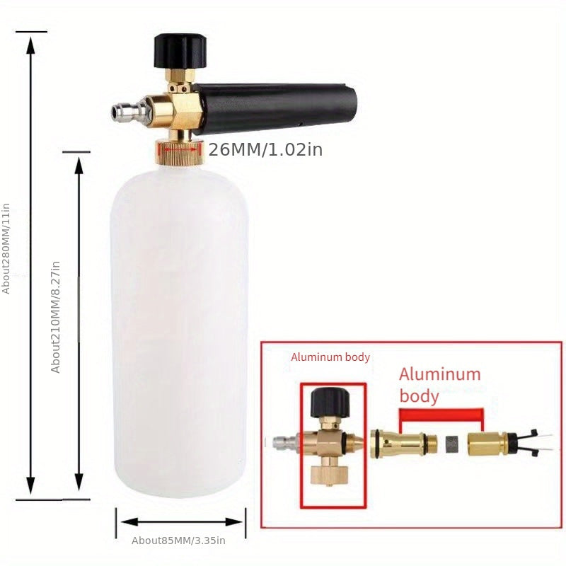 Adjustable heavy-duty foam cannon with metal components and one liter bottle for car washing — view 4
