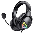 Black NNETM wired gaming headset with LED lights, microphone, and soft faux leather ear pads