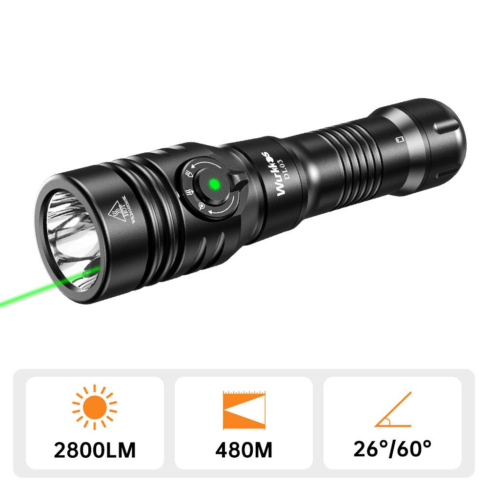 Wurkkos DL03 professional rechargeable dive flashlight in black aluminum with green beam capability — view 2