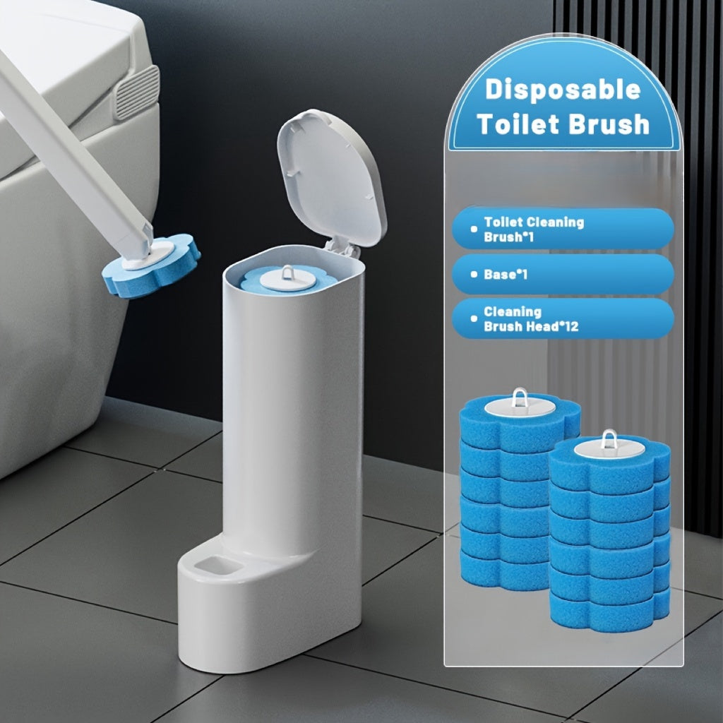 Toilet brush set with ergonomic wand and 12 soft replacement heads for hygienic bathroom cleaning — view 5