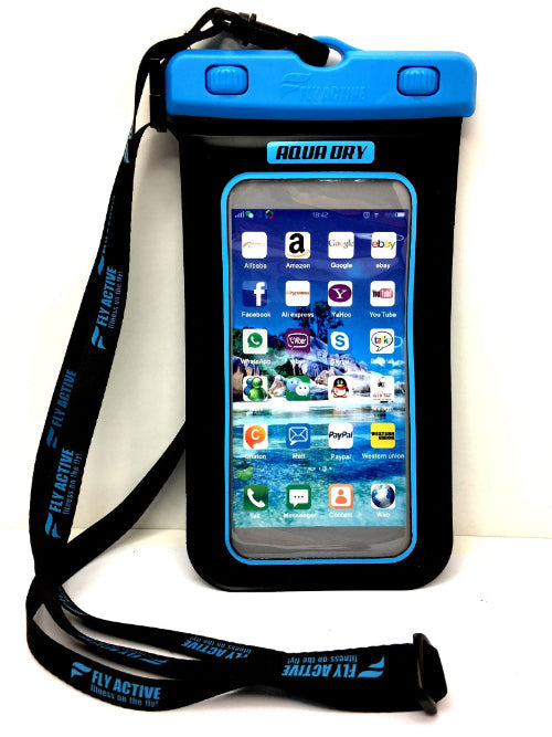Aqua dry waterproof phone case in transparent material with secure seal and black lanyard strap — view 2