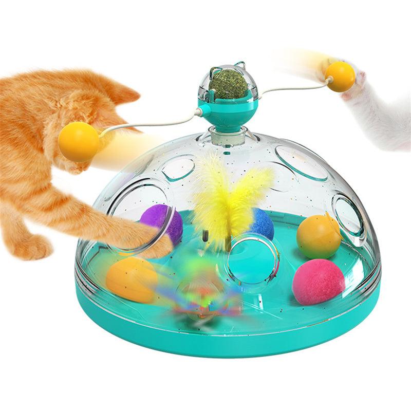 Interactive cat toy with transparent dome wavy teaser sticks glowing balls and large catnip roller — view 2