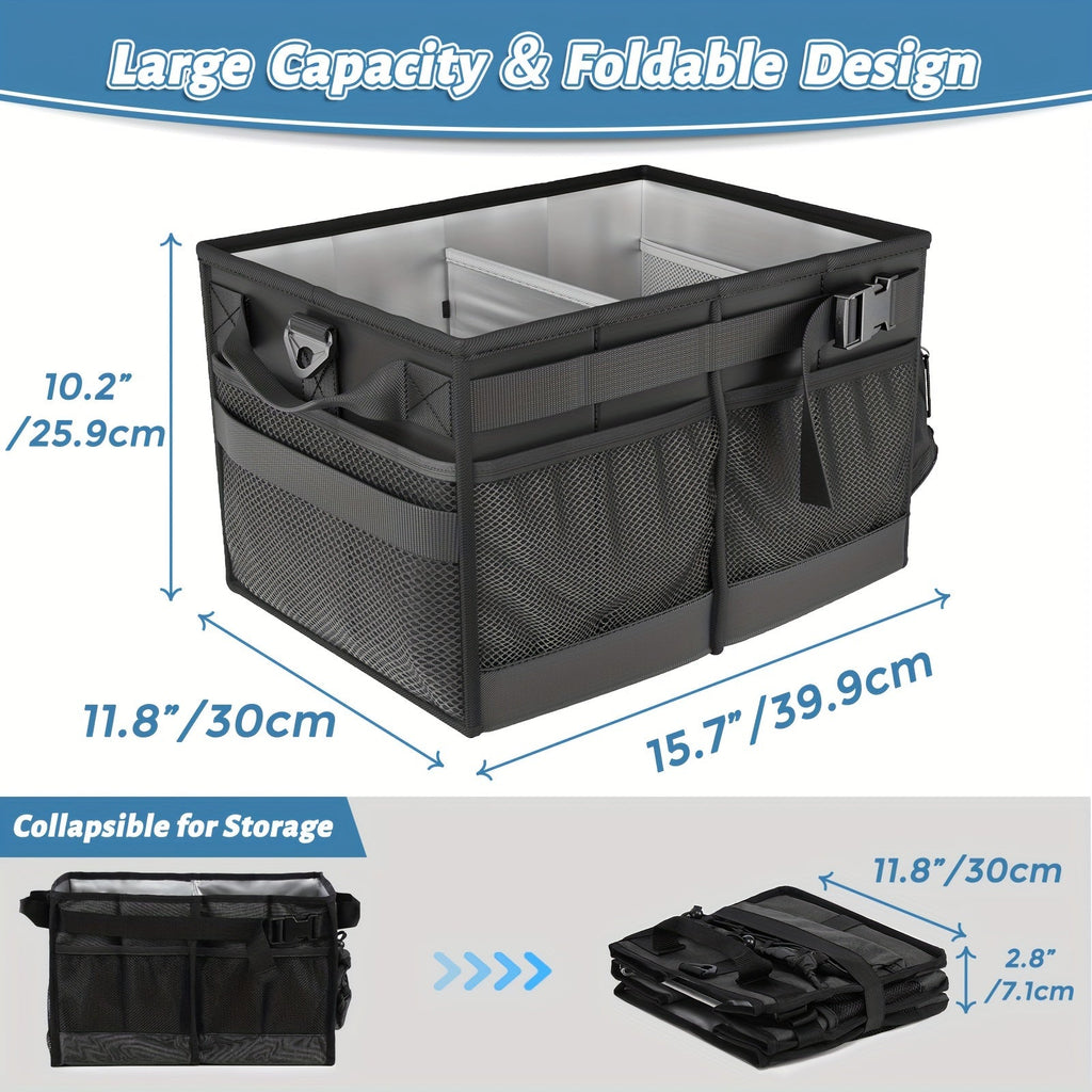 Black fabric collapsible BBQ grill caddy with built-in paper towel holder and large storage pockets — view 2