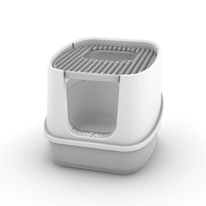 Enclosed anti-splash cat litter box in modern minimalist plastic design with high walls — view 4