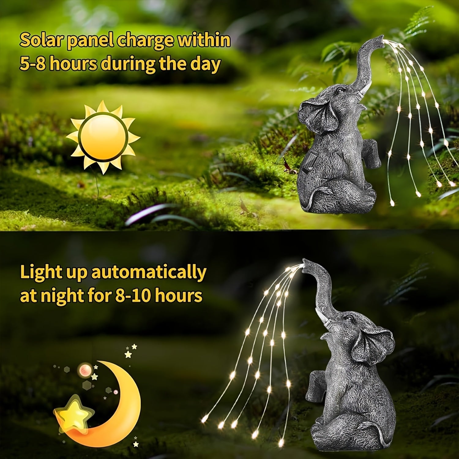 Solar powered decorative elephant LED lantern made of durable vinyl for outdoor garden lighting — view 3