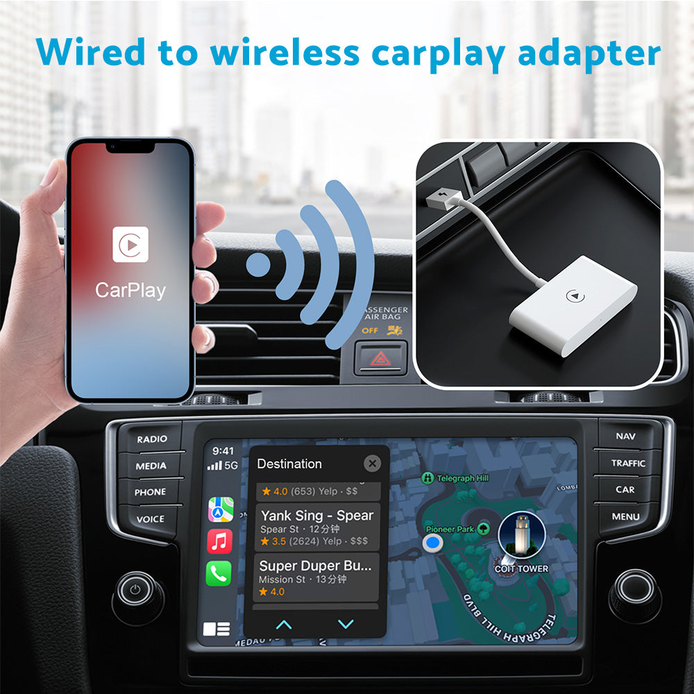 White plastic wireless CarPlay adapter dongle with Type-C adapter for car navigation systems — view 4