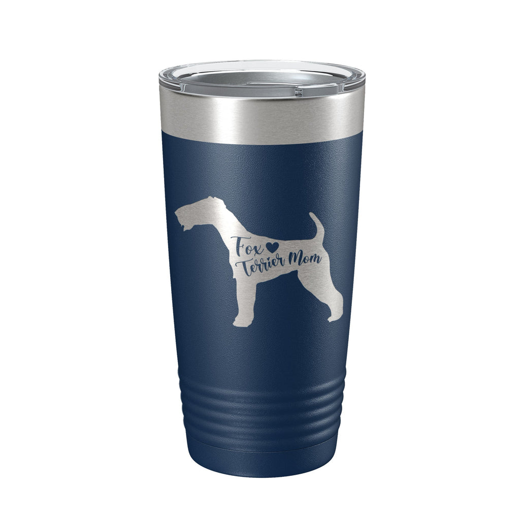 Fox Terrier mom 20oz insulated tumbler, laser engraved powder coated travel mug with clear lid — view 3