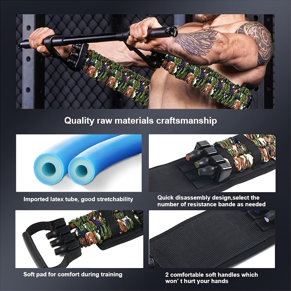 Earth-yellow chest resistance band made of durable polyamide nylon for home fitness workouts — view 5