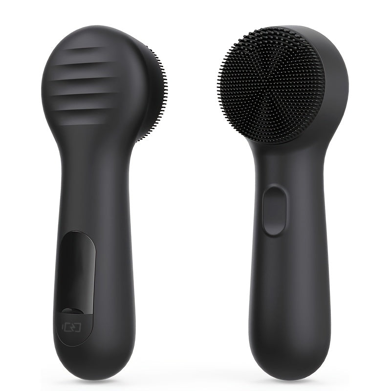 Silicone facial cleansing brush and waterproof vibrating massager with soft cleansing bristles.