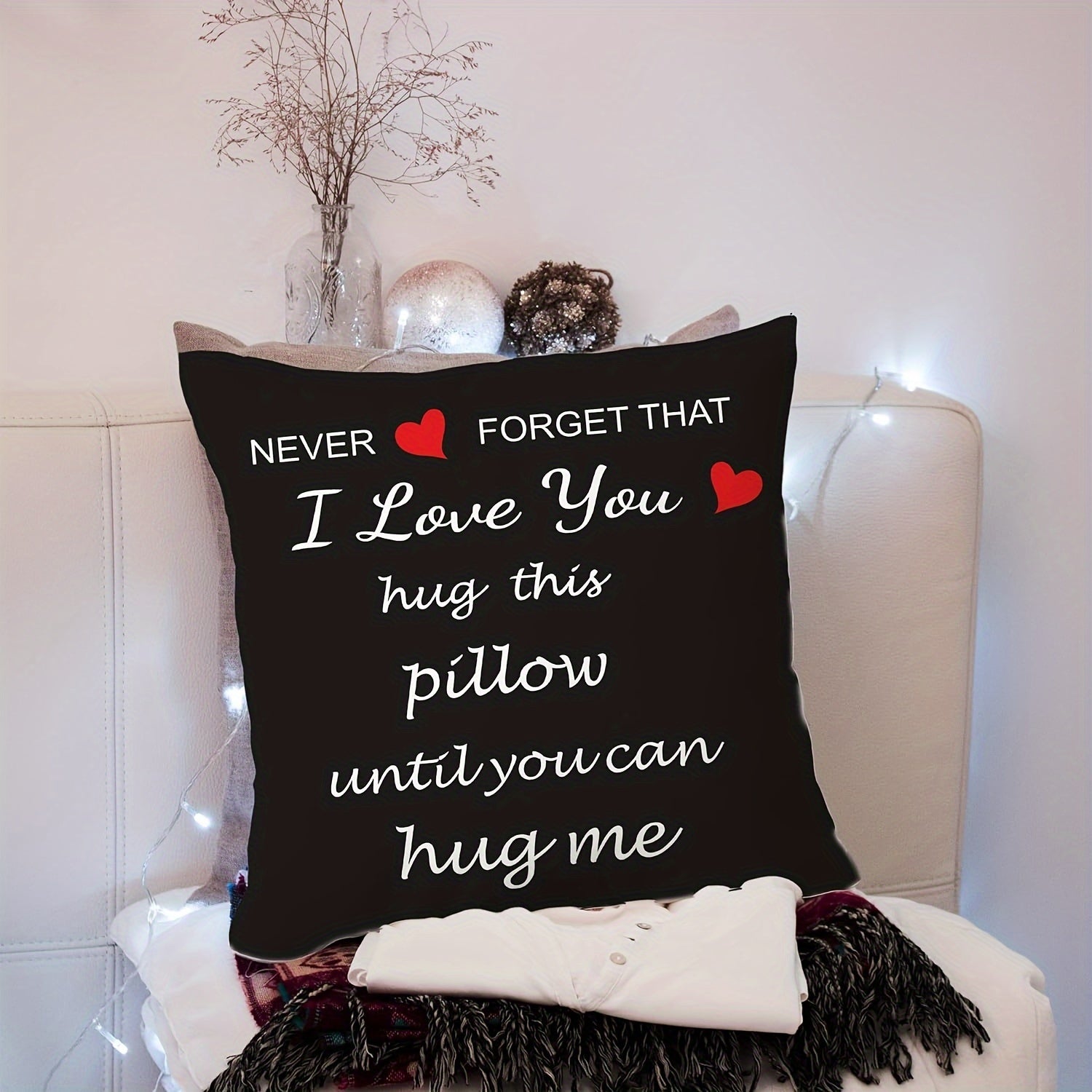 I Love You hug throw pillow cover, soft plush polyester romantic cushion for home decor — view 5