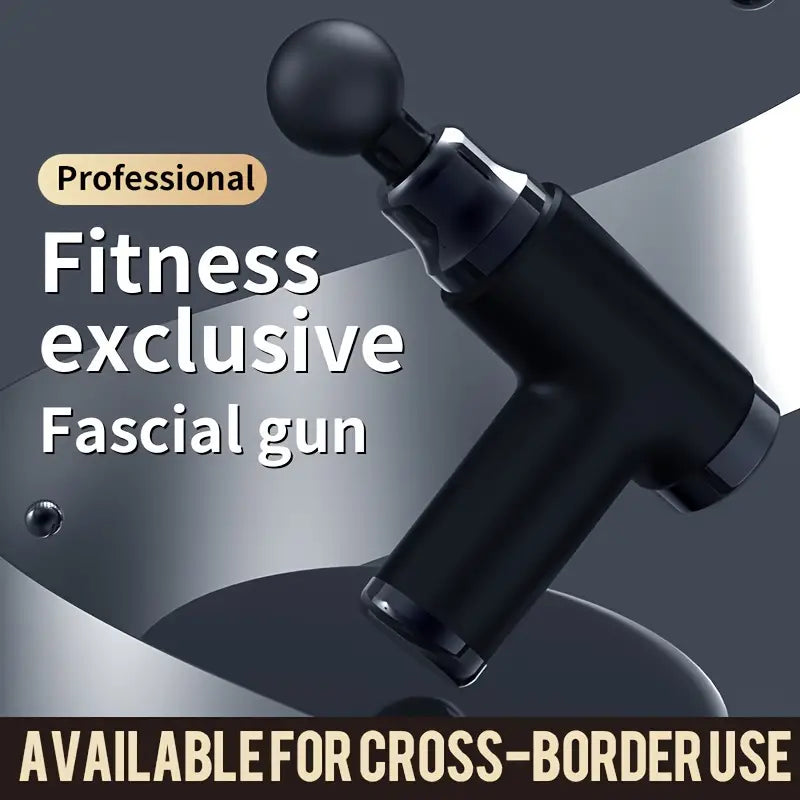 Portable black mini massage gun with four interchangeable attachment heads for deep tissue muscle recovery — view 5