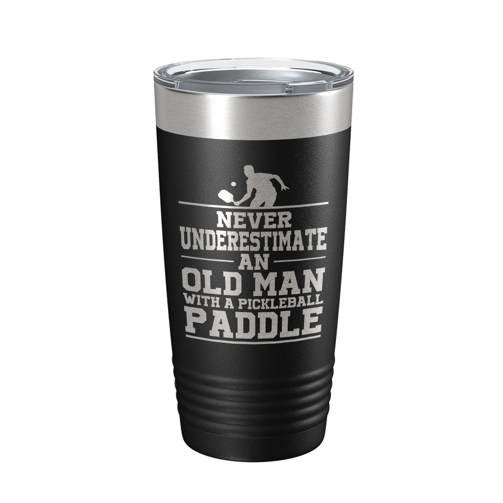 Funny pickleball tumbler with old man quote laser engraved on insulated stainless steel travel mug