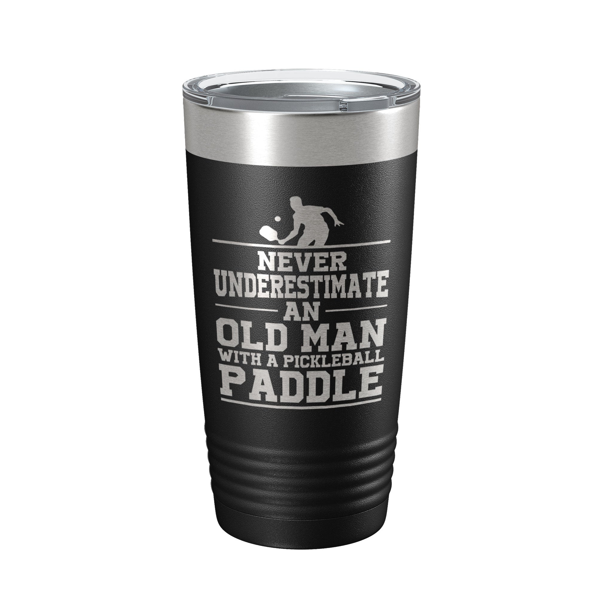 Funny pickleball tumbler with old man quote laser engraved on insulated stainless steel travel mug
