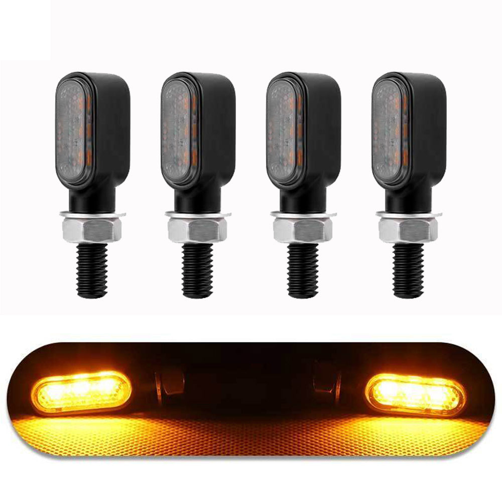 Four amber mini LED motorcycle turn signal indicators for custom 12V bikes. — view 2