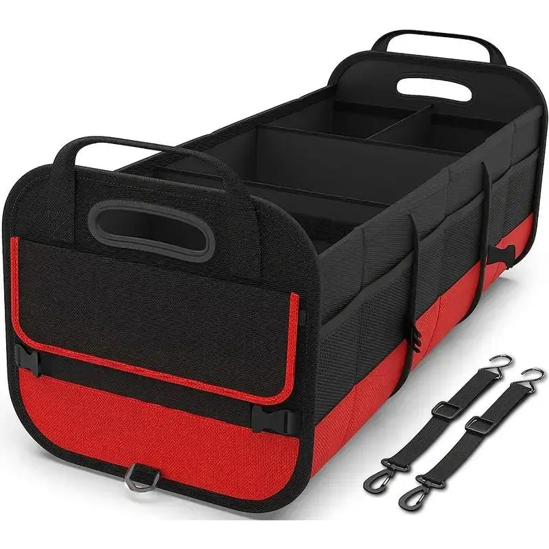 Large black 95L collapsible car trunk organizer bag with multiple compartments for SUVs and sedans