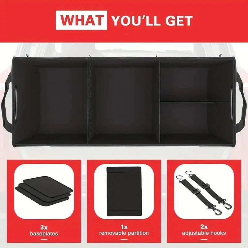 Large black 95L collapsible car trunk organizer bag with multiple compartments for SUVs and sedans — view 4