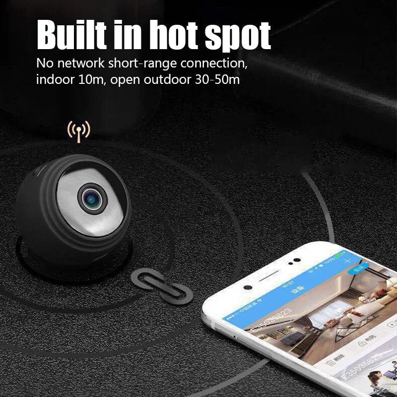 Black compact mini WiFi wireless security camera for indoor smart home monitoring — view 4