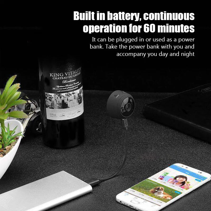Black compact mini WiFi wireless security camera for indoor smart home monitoring — view 5