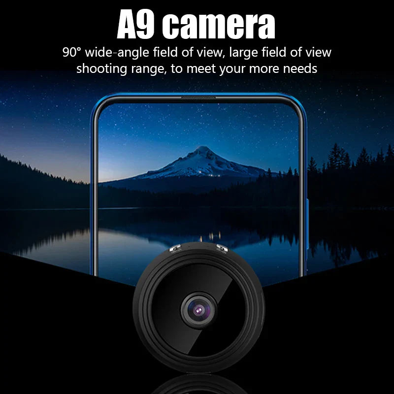 Black compact mini WiFi wireless security camera for indoor smart home monitoring — view 2