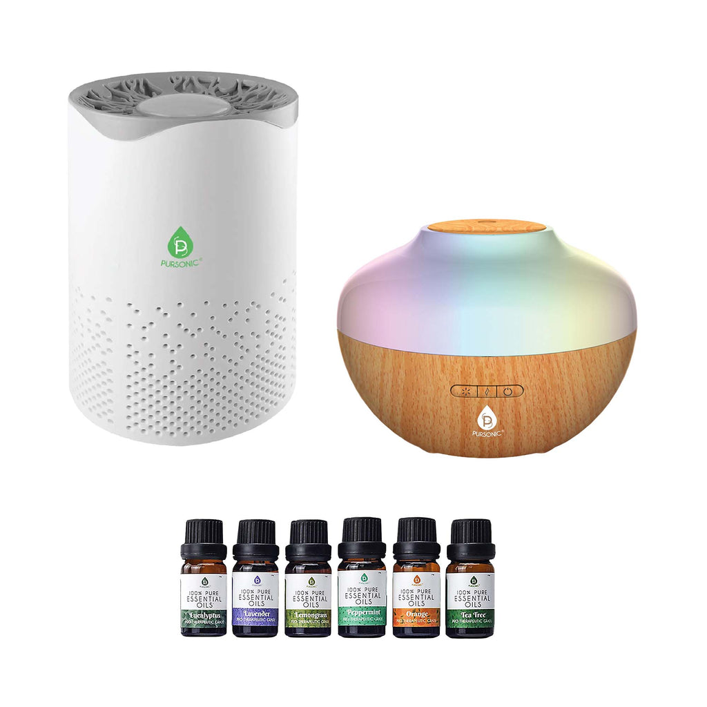 Pursonic Clean Air & Aromatherapy Bundle – True HEPA Air Purifier, Essential Oil Diffuser & 6-Pack Essential Oils-0