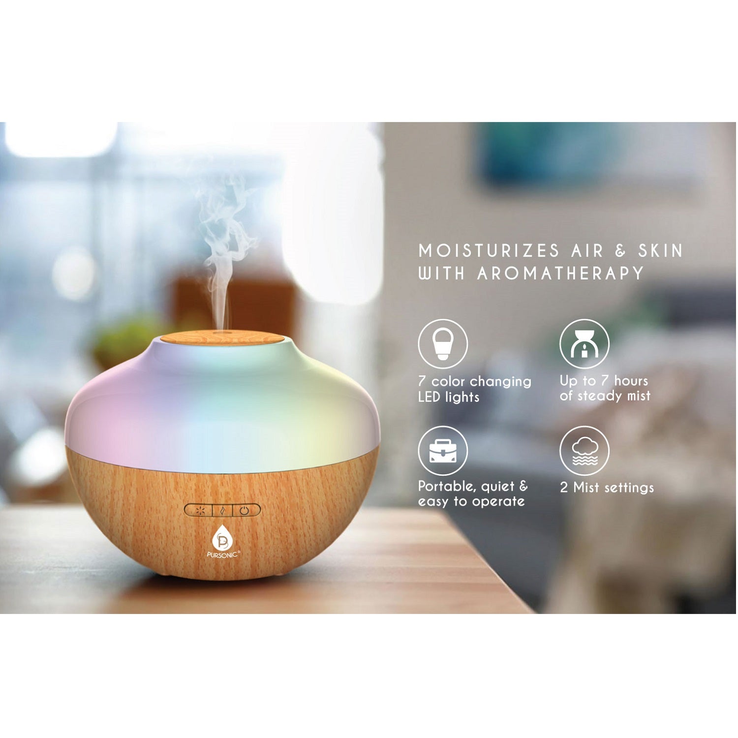 True HEPA air purifier ultrasonic diffuser and six essential oil bottles for home wellness and relaxation — view 3