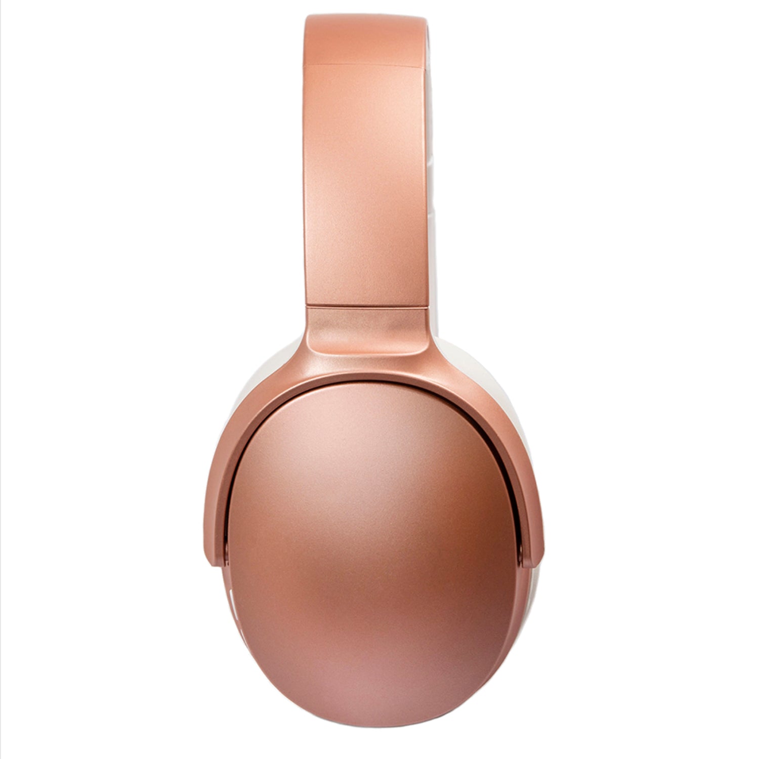 Rose gold over ear wireless headphones featuring plush cloud pillow earpads and a compact foldable design