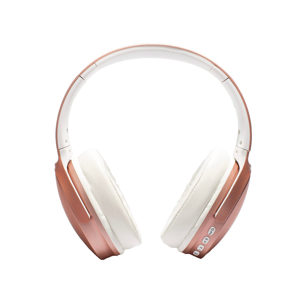 Rose gold over ear wireless headphones featuring plush cloud pillow earpads and a compact foldable design — view 3