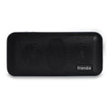 Portable wireless speaker and powerbank in onyx black brushed aluminium and soft vegan leather finish