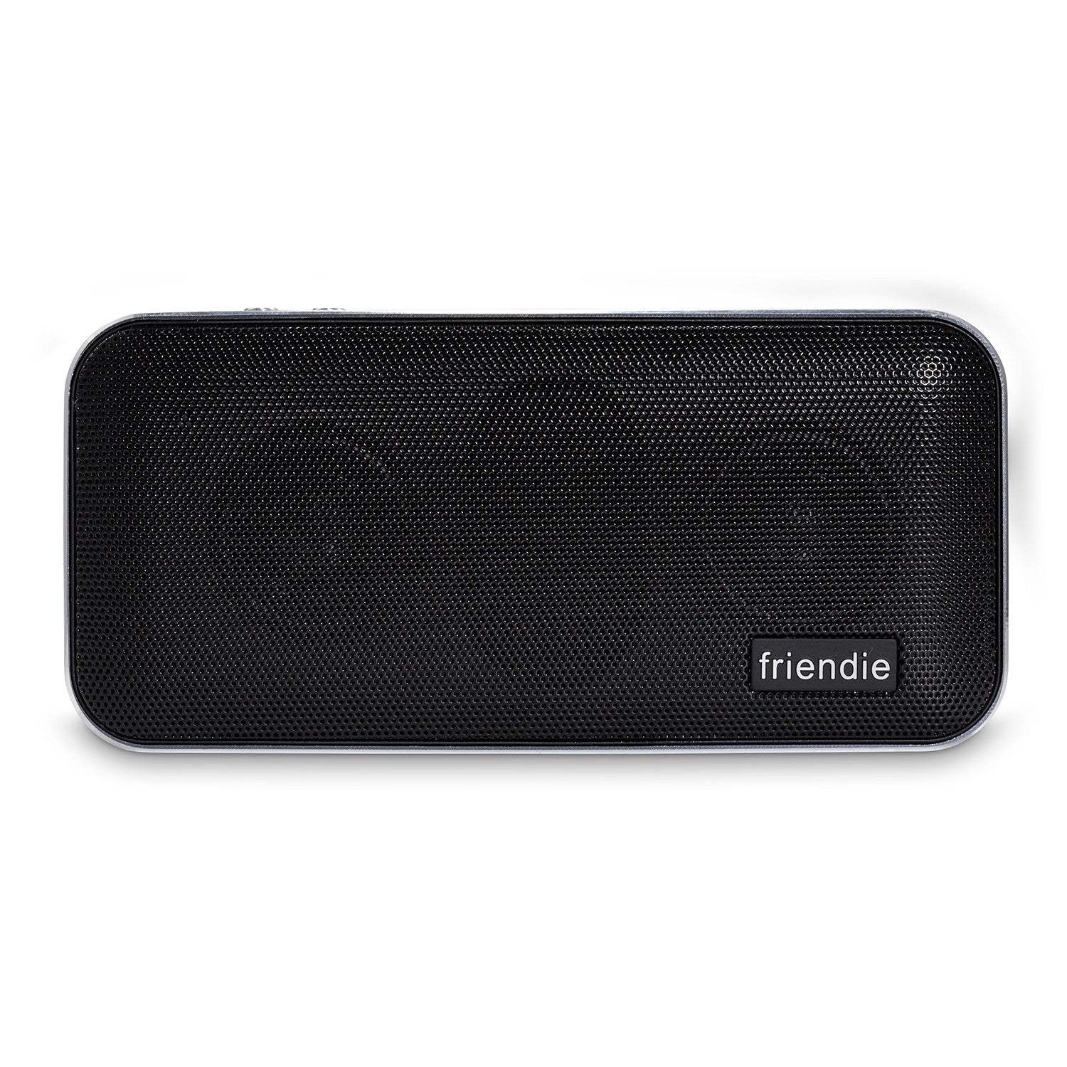 Portable wireless speaker and powerbank in onyx black brushed aluminium and soft vegan leather finish