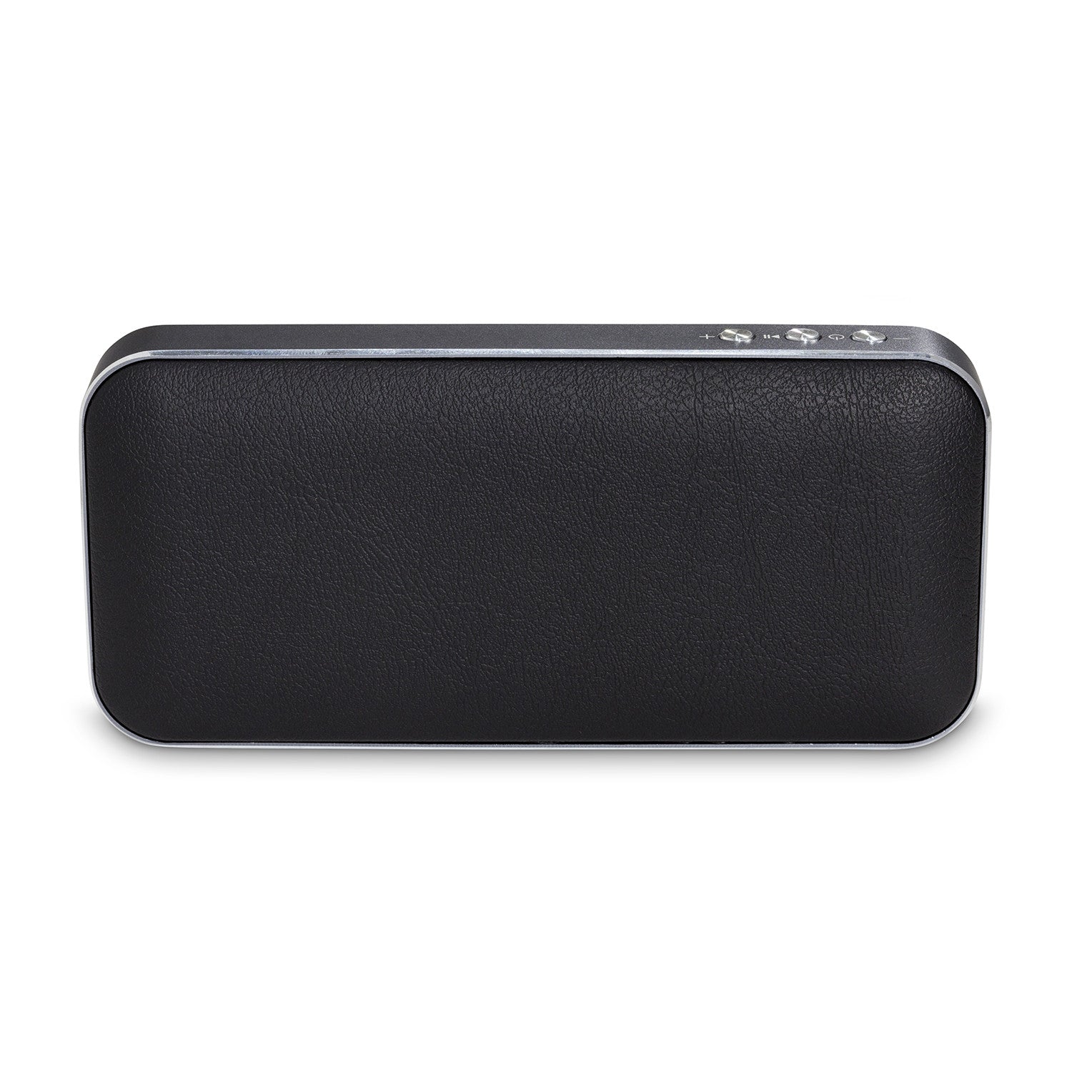 Portable wireless speaker and powerbank in onyx black brushed aluminium and soft vegan leather finish — view 3