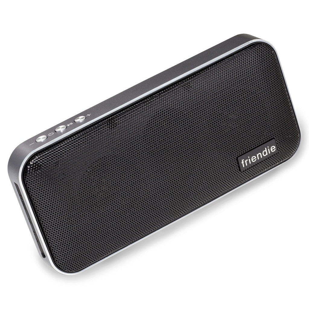 Portable wireless speaker and powerbank in onyx black brushed aluminium and soft vegan leather finish — view 2
