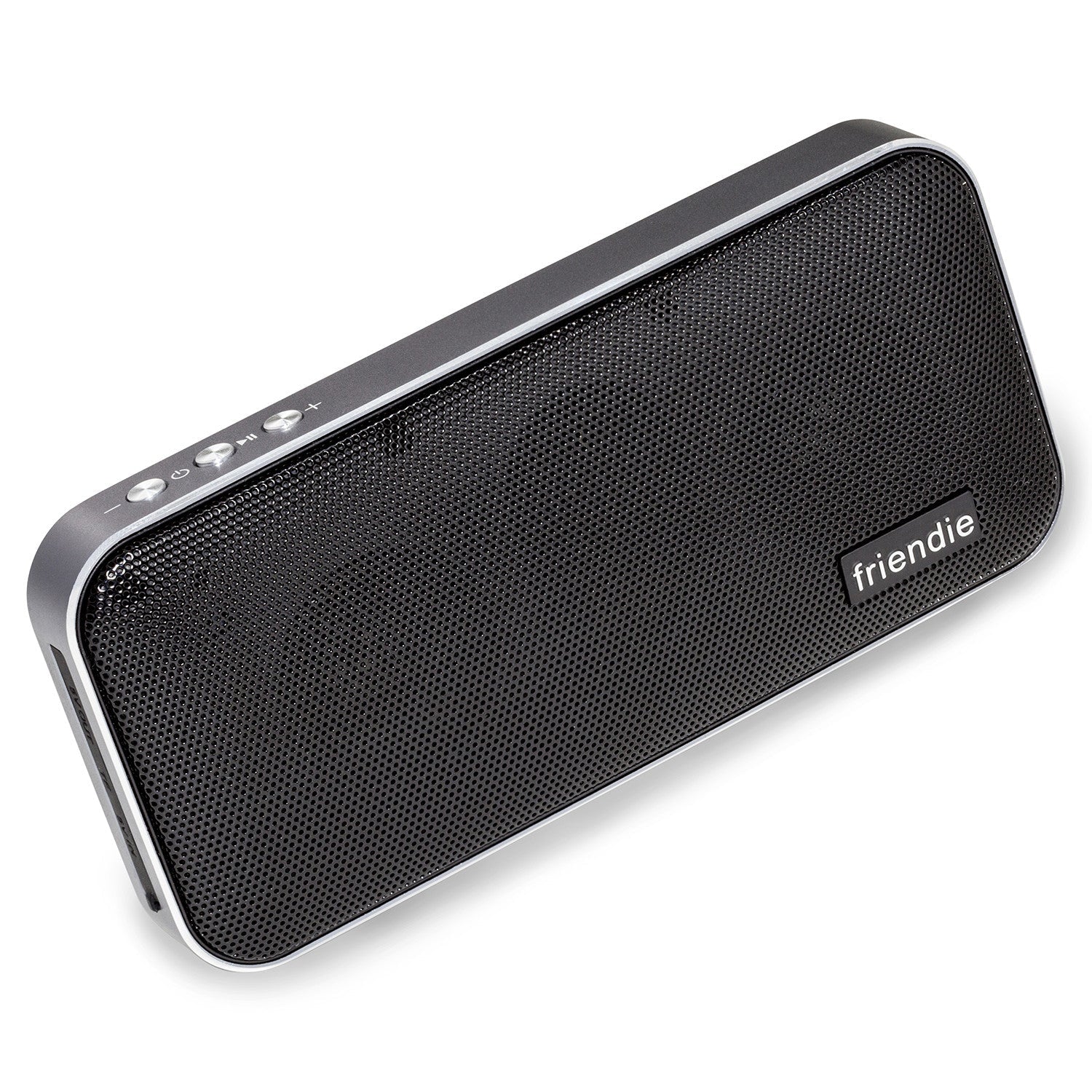 Portable wireless speaker and powerbank in onyx black brushed aluminium and soft vegan leather finish — view 2