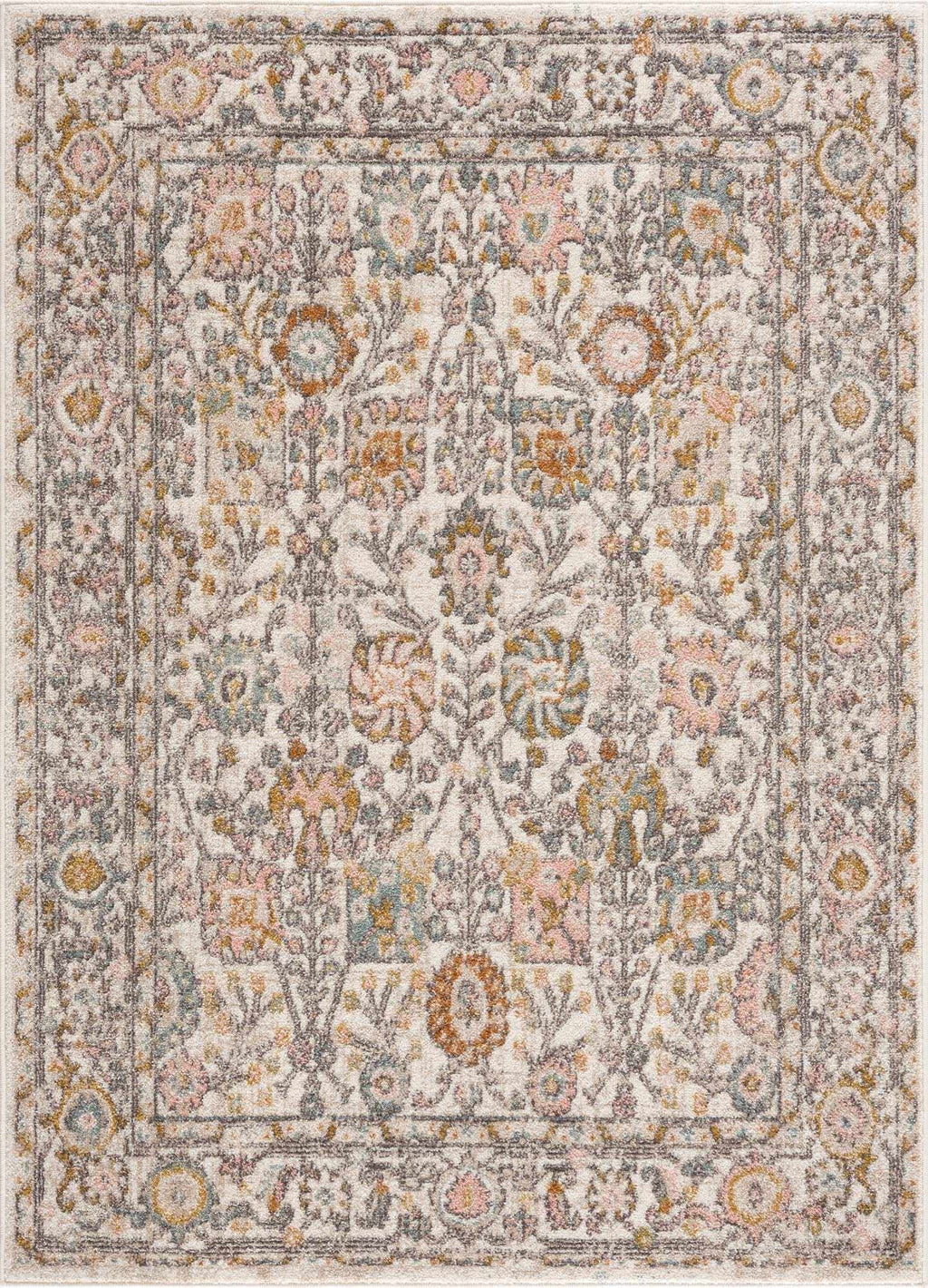 Herstmonceux traditional area rug featuring an intricate floral damask pattern in multicolor medium pile