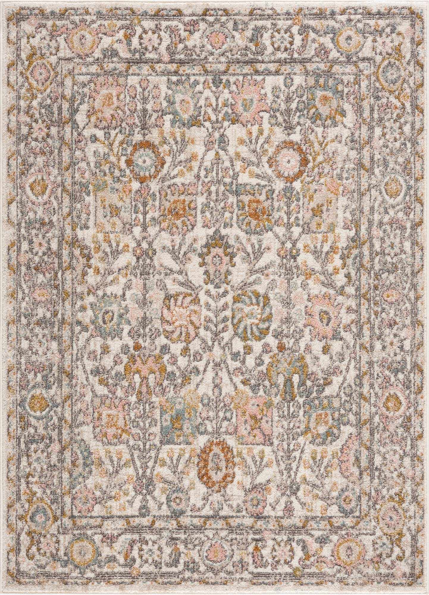 Herstmonceux traditional area rug featuring an intricate floral damask pattern in multicolor medium pile