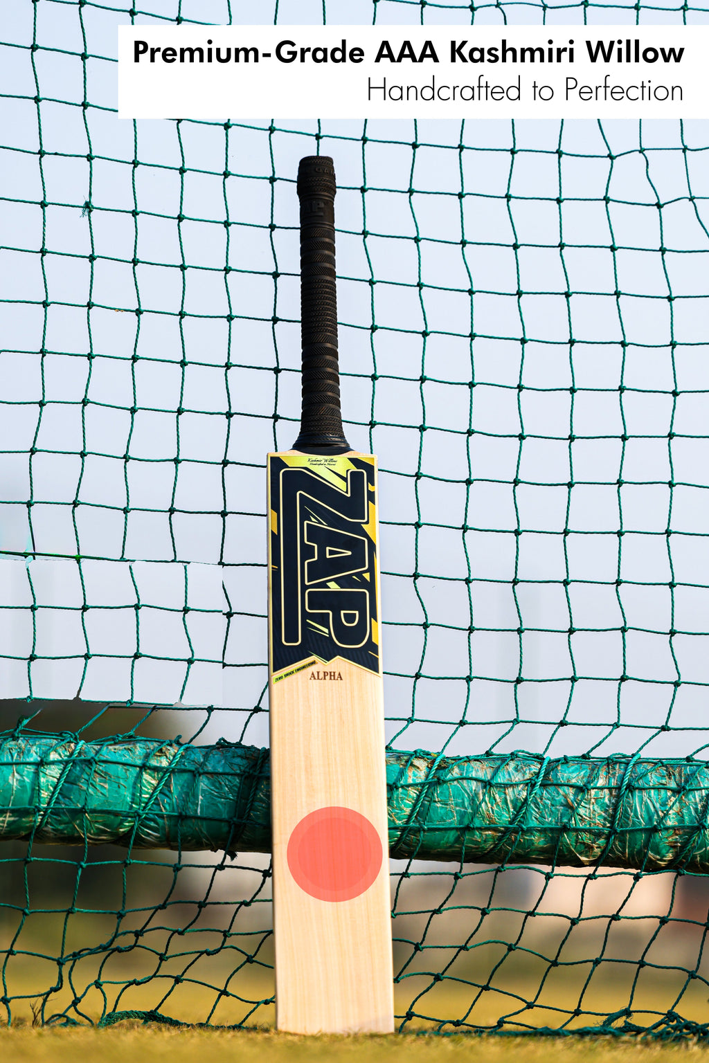 ZAP Alpha V2 premium Kashmir willow cricket bat with a sleek pro grade finish and flat toe — view 3