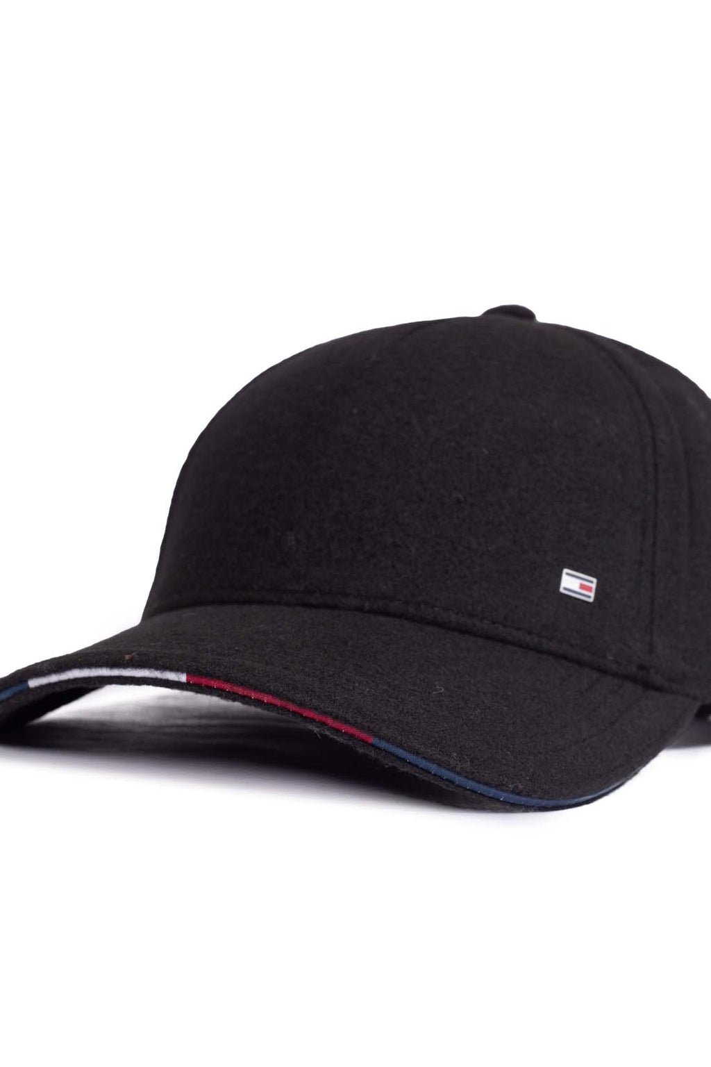 Navy blue men's baseball cap with curved visor and front signature flag logo plaquette — view 5