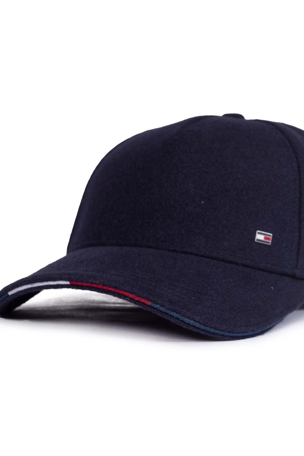 Navy blue men's baseball cap with curved visor and front signature flag logo plaquette — view 8
