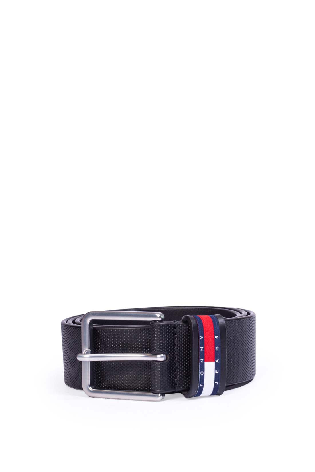 Men's black genuine cowhide leather belt with saffiano finish and square satin metal buckle — view 12