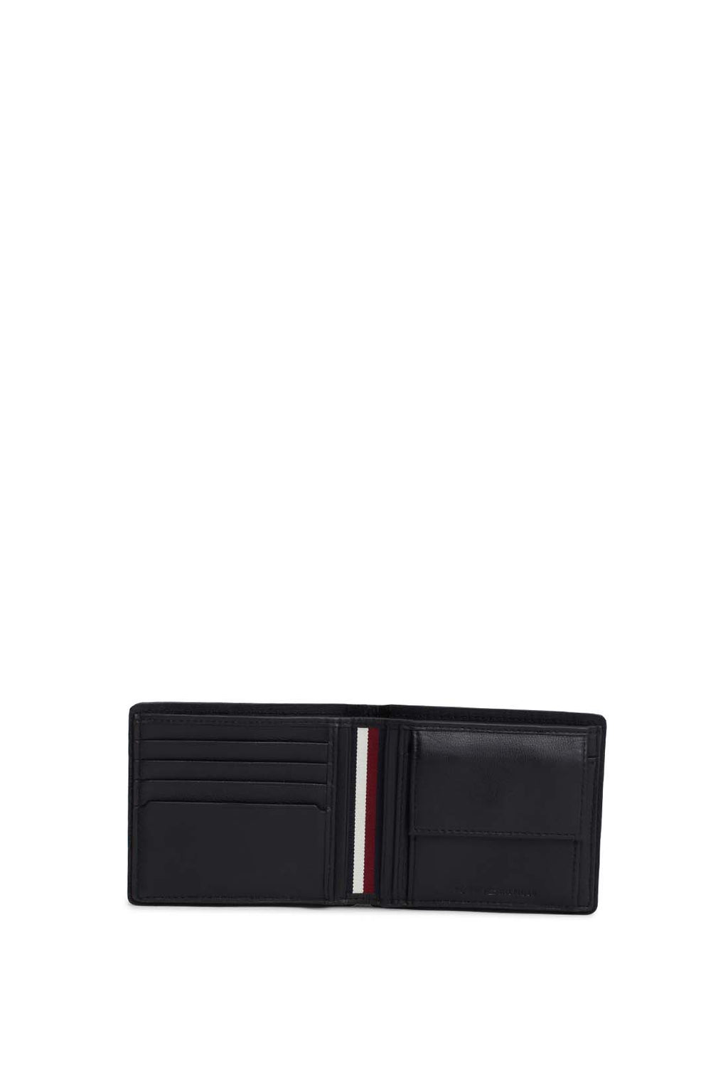 Men's navy blue hammered leather bifold wallet with iconic stitching and front logo — view 2