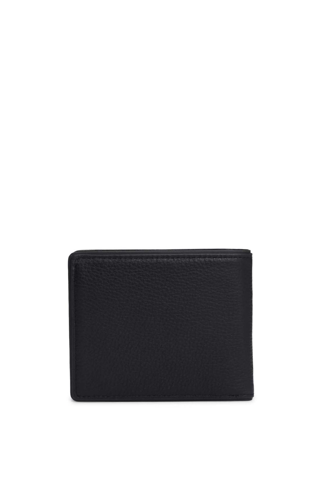 Men's navy blue hammered leather bifold wallet with iconic stitching and front logo — view 3