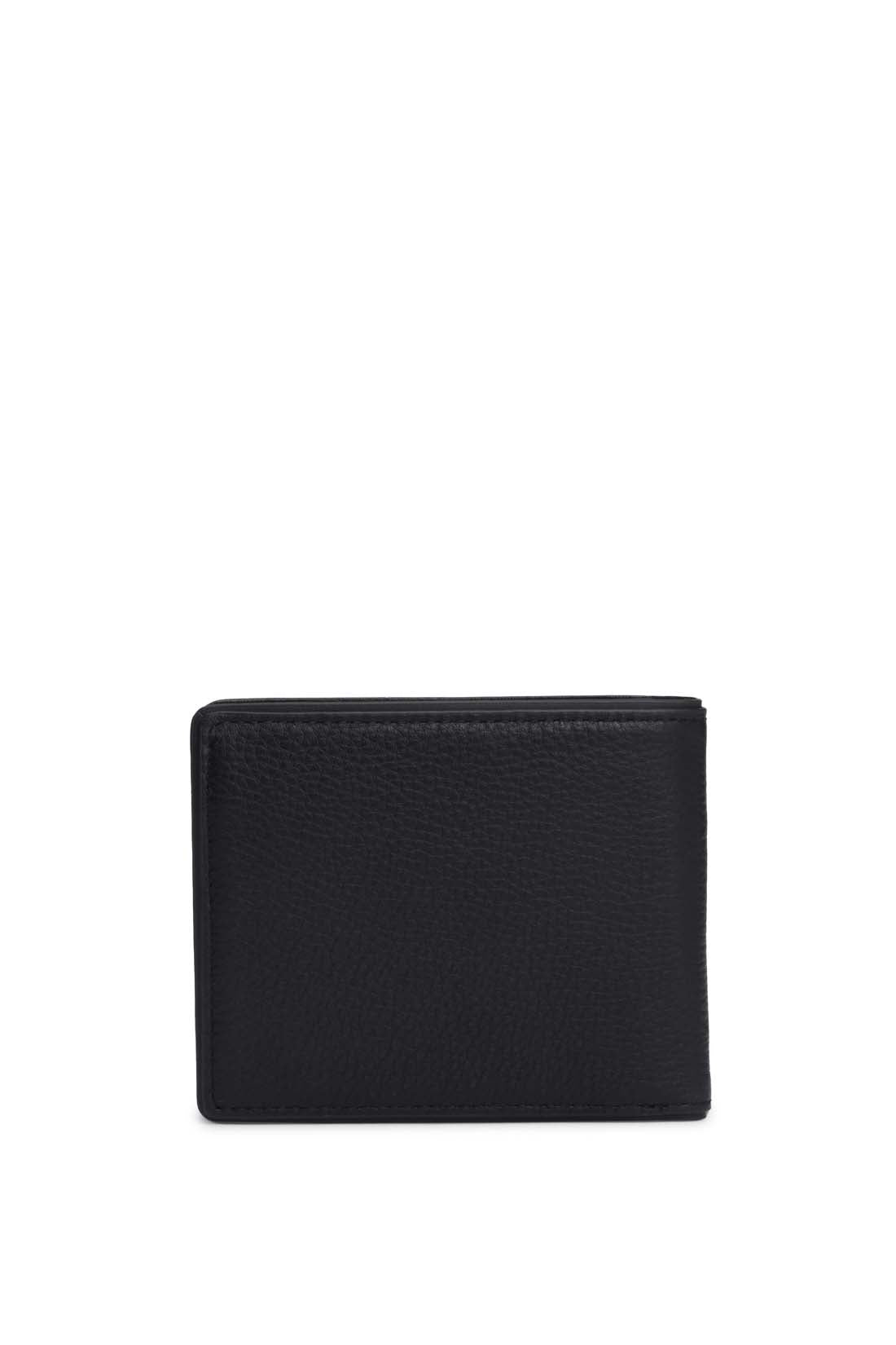 Men's navy blue hammered leather bifold wallet with iconic stitching and front logo — view 3