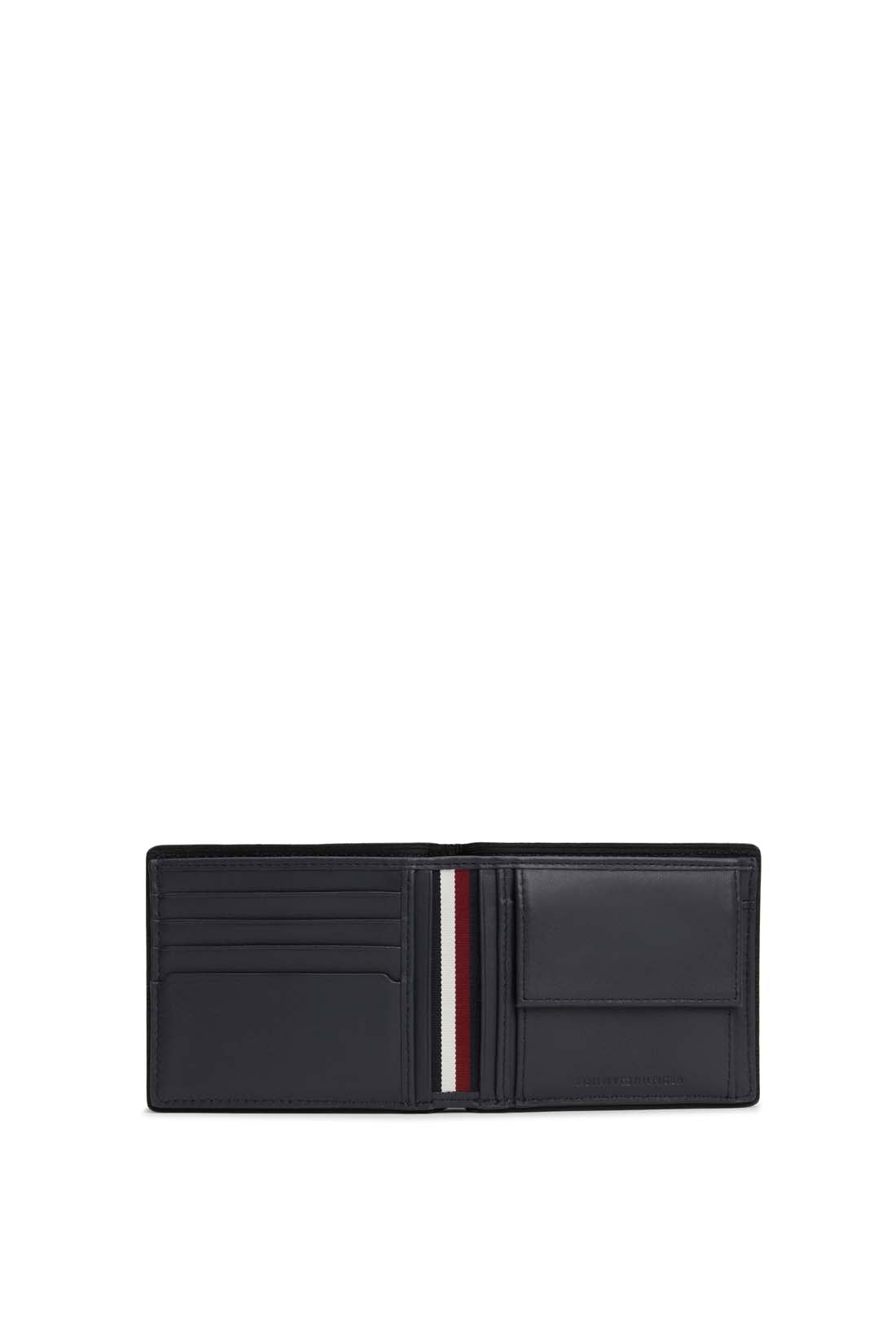 Men's navy blue hammered leather bifold wallet with iconic stitching and front logo — view 6