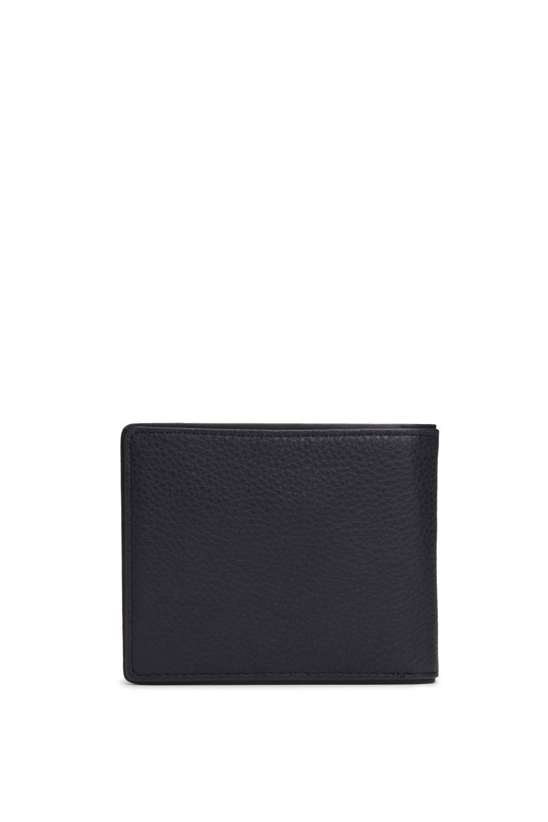 Men's navy blue hammered leather bifold wallet with iconic stitching and front logo — view 7